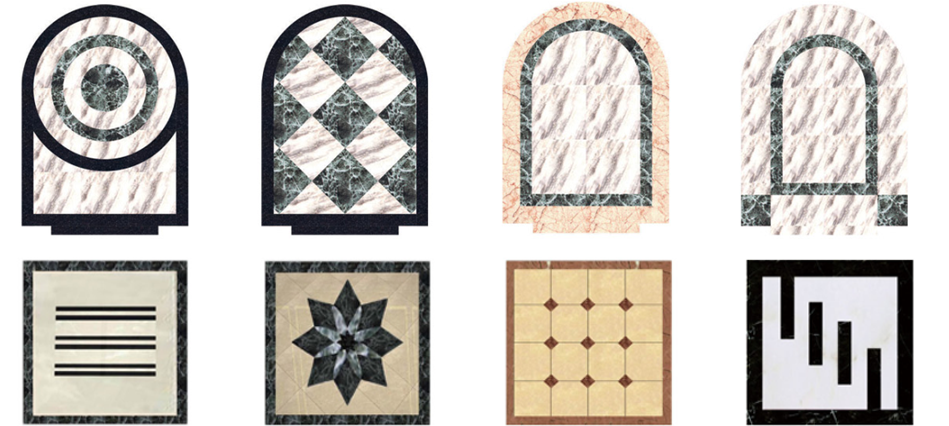 Swatches of premium wood, metal, and stone finishes